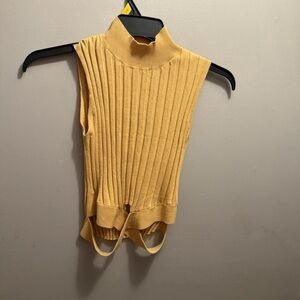 Yellow Ribbed Sleeveless Polo Top